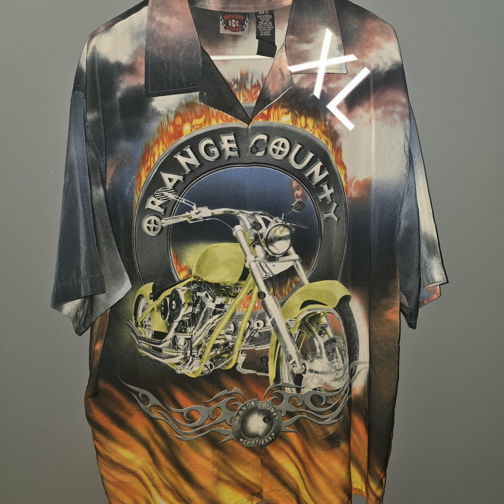 Orange County Choppers Motorcycle Graphic Camp Collar Shirt - Multicolor
